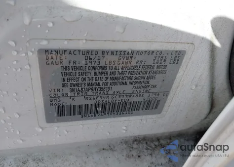 2017 Nissan Sentra S from USA, damaged, VIN 3N1AB7AP9HY356101